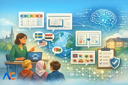 En lärare som förbereder flerspråkigt ordförråd och läs-stödmaterial med AI