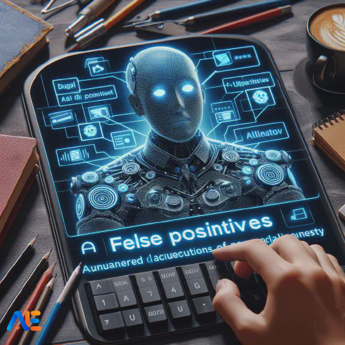AI generated image of a computing device with AI character on the screen. It says in large print 'Felse posintives' (AI misspelling)