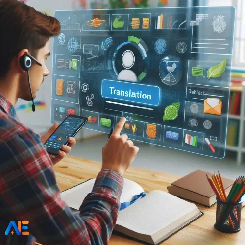 En lärare som använder det nya översättningsverktyget i Automated Education-appen