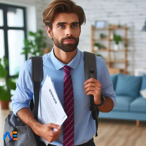 En AI-genererad bild av en lärare på väg till en intervju. De ser ivriga och förberedda ut med papper under armen och en väska på ryggen