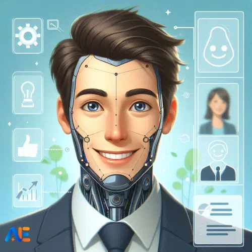 AI generated image of a person's profile. It looks AI augmented and partially robotic.