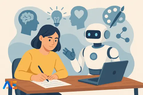 Students using AI tools while collaborating face to face