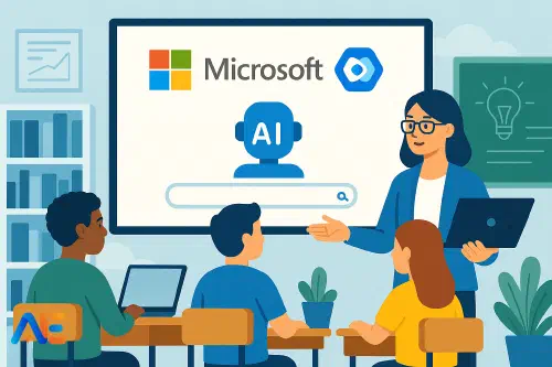 En lärare som använder Microsoft Copilot på en bärbar dator i ett klassrum