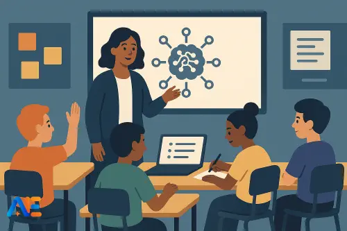 A teacher using AI tools to differentiate work in a mixed-ability classroom