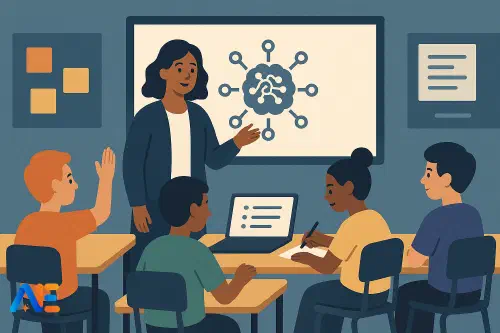 A teacher using AI tools to differentiate work in a mixed-ability classroom