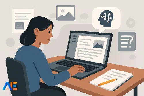 En student som använder Google NotebookLM för att organisera sina studieanteckningar