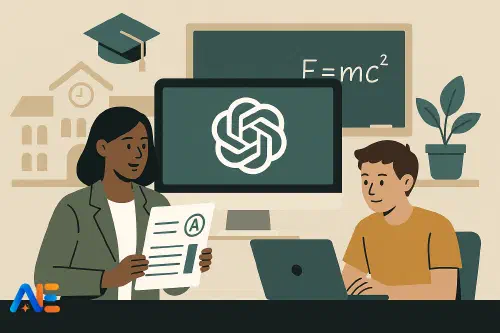 En lärare på högstadiet som diskuterar AI-användning med elever i klassrummet