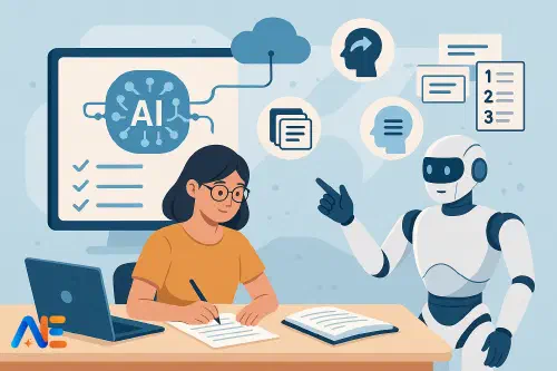 Elever som repeterar med AI-verktyg tillsammans med traditionella anteckningar