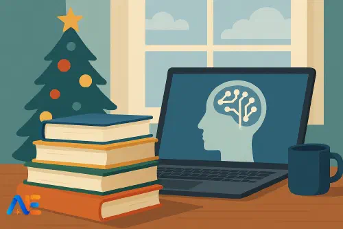 En lärare som läser böcker om AI i skolan under lovet