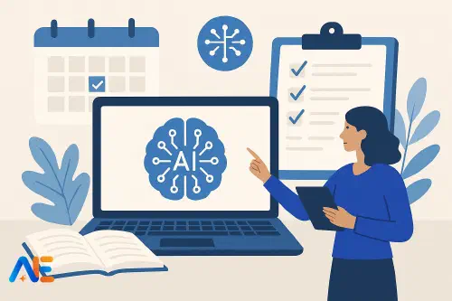 En lärare som använder AI‑verktyg för nyårsplanering av undervisningen