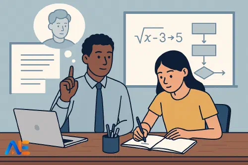 A teacher and students analysing Claude’s step-by-step reasoning on a classroom screen