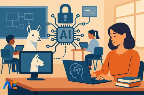 IT-ansvarig som konfigurerar ett AI-system med öppen källkod för lärare