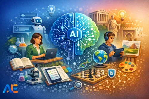 En lärare som planerar ämnesövergripande lektioner med AI-stödda undervisningsgrepp