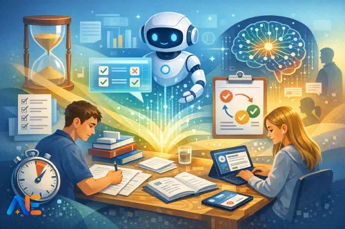 En lärare som vägleder elever genom en AI-stödd 28-dagars revisionssprint inför prov