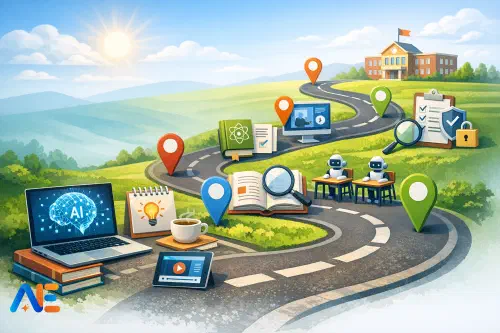 En lärare som planerar sommarens CPD med en AI-implementeringsfärdplan