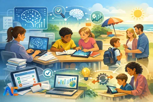 En lärare planerar en mikrocykel för sommarlovs-upphämtning med AI-stödda resurser