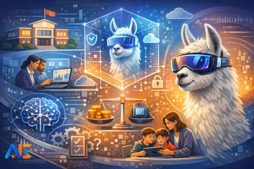 En skolledare som granskar alternativ för AI-implementering på en laptop