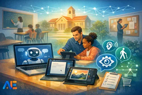 En lärare som förbereder en enkel AI-verktygslåda på en laptop inför det nya läsåret