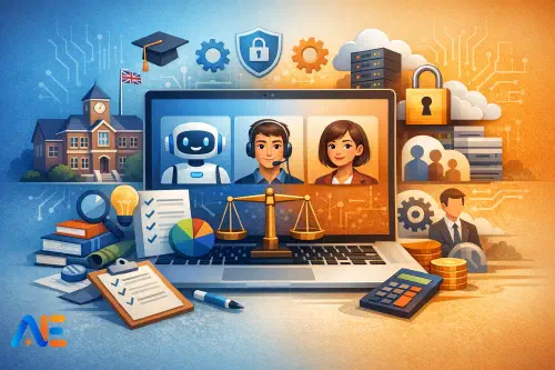 En skolledare som granskar AI-handledningsplattformar med en safeguarding-checklista