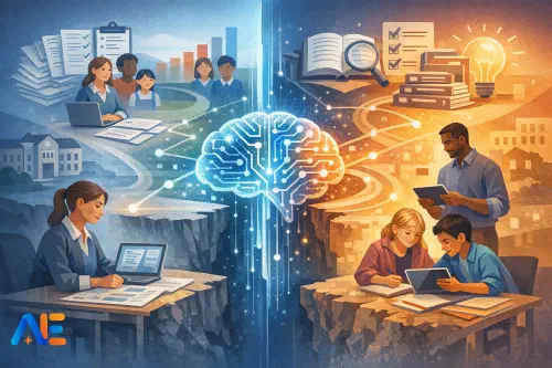 En lärare som granskar LGR22-planeringsdokument tillsammans med en AI-arbetsflödeskarta på en laptop