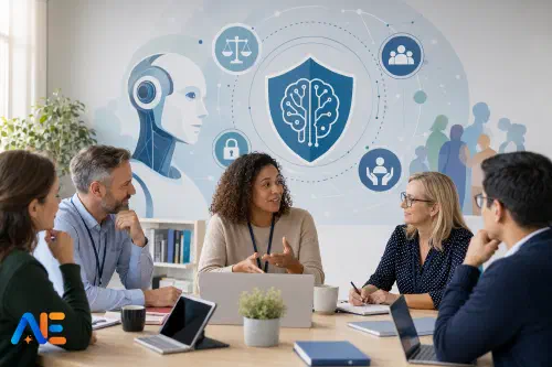 Skolpersonal som tillsammans granskar en AI-policy under en INSET-session i januari
