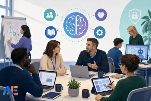 Skolpersonal som deltar i en januari-INSET-workshop om praktisk användning av AI