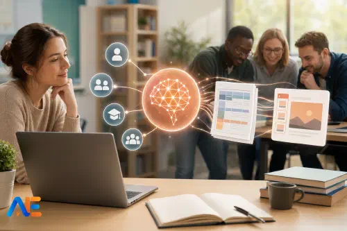 En lärare granskar en AI-genererad planering för en halv termin och PowerPoint-bilder på en laptop