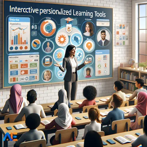 AI generated image of a classroom setting with a teacher in front of the class.