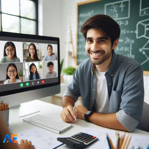 Tehisintellekti loodud pilt juhendajast, kes viib läbi veebitundi paari õpilasega