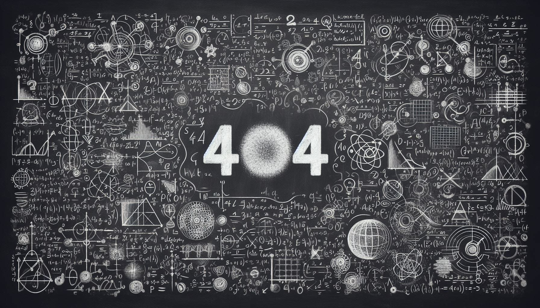 AI generated image of blackboard with a lot of chalk writing and drawing with a large 404 in the center