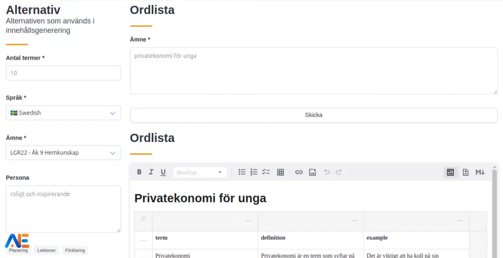 Verktyget för ordlista-generatorn med alternativ