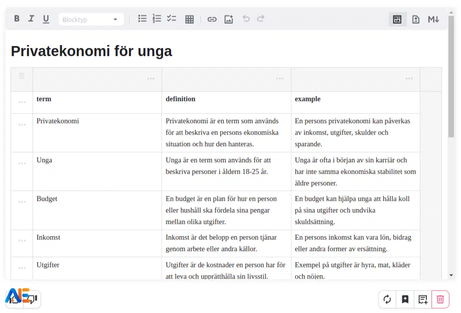 Inbyggd ordbehandlare för enkel anpassning av resultaten